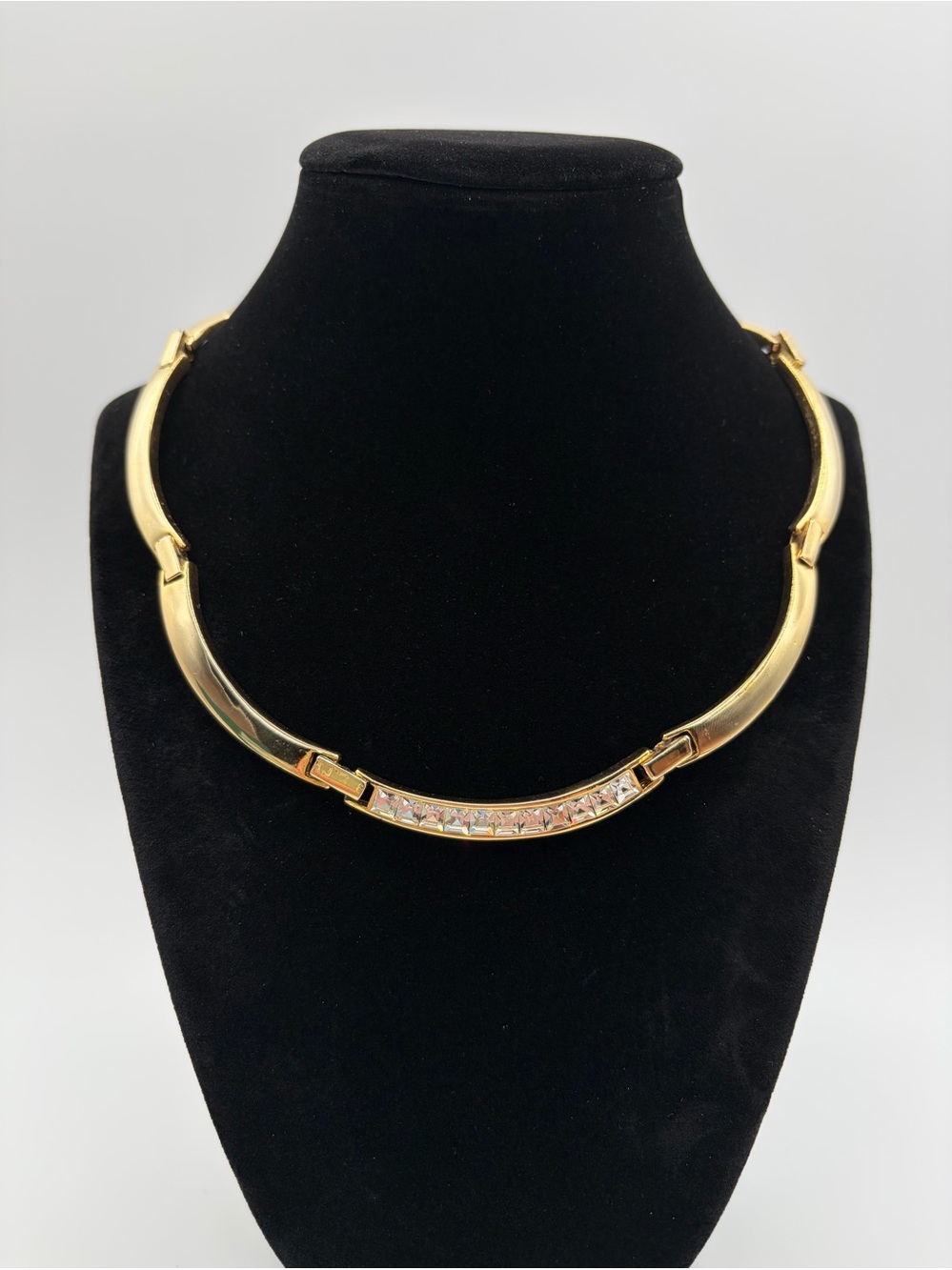 Vintage Gold Tone Crystal Choker Necklace with Extension